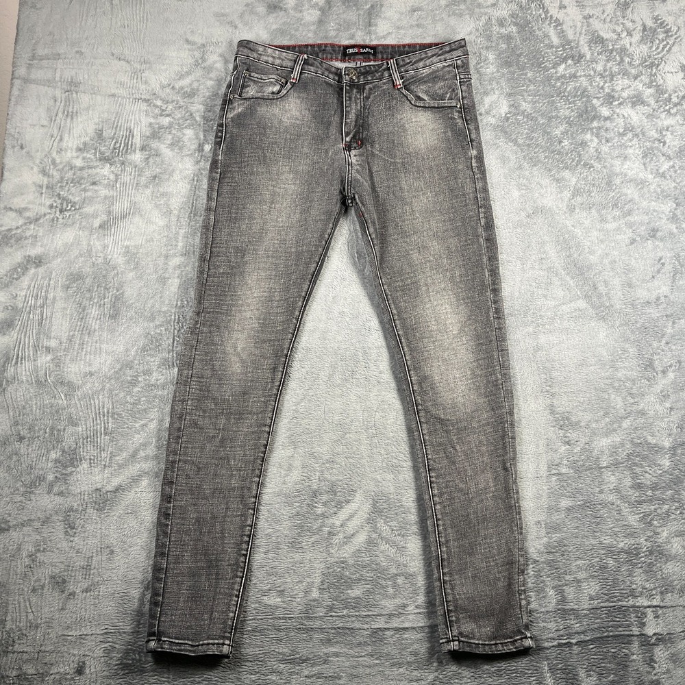 Trussardi Jeans Women 32 Gray Whiskered Denim Cotton Logo Skinny Leg Medium Wash